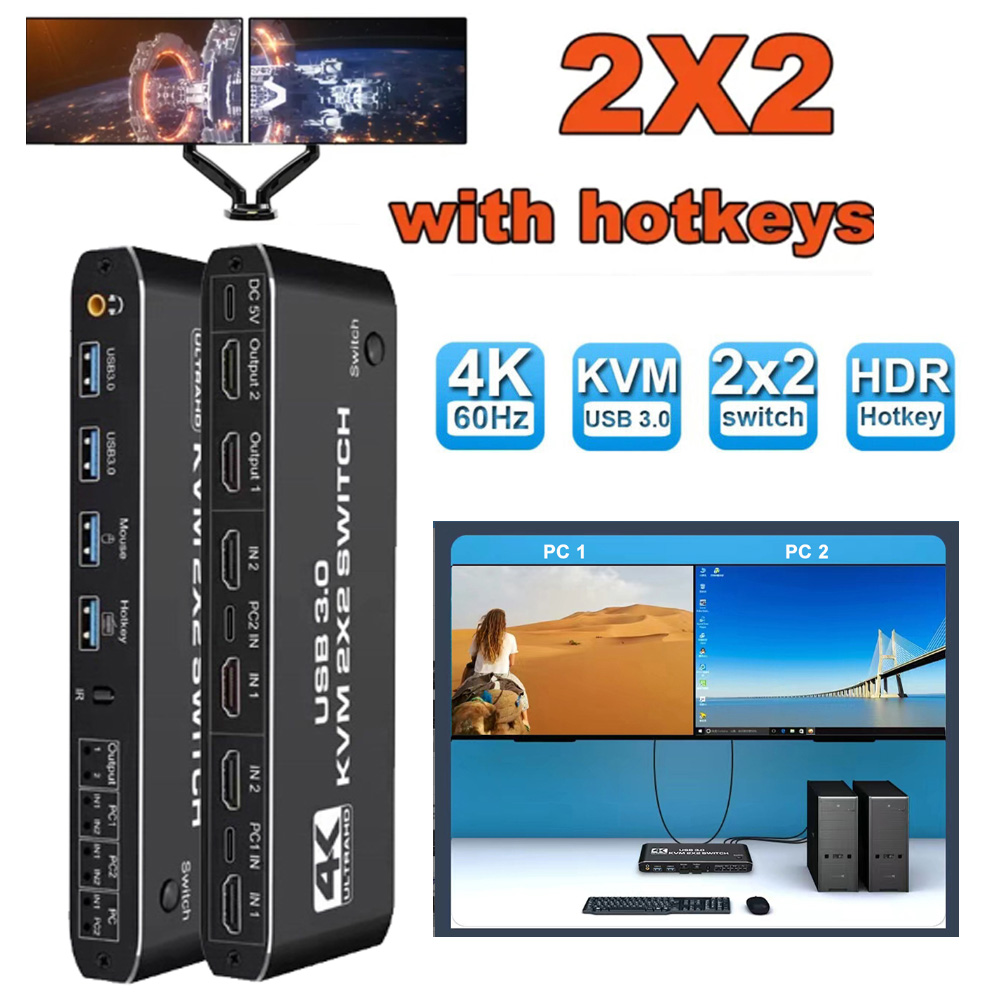 Dual Monitor 2x2 4K 60Hz Kvm S - مراجعة Office Tech For Home وسعره