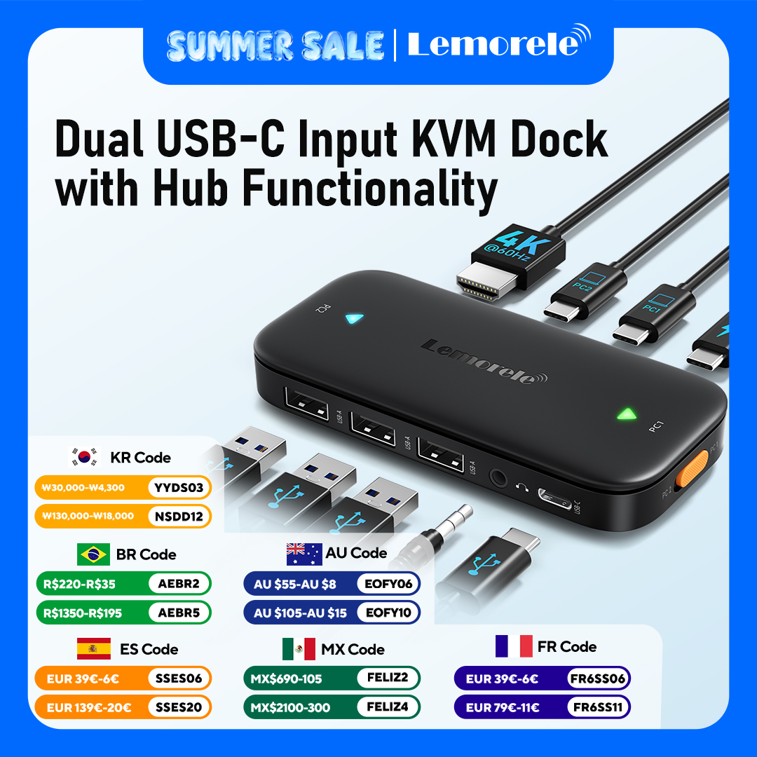 Lemorele USB-C KVM Switch 2 in - مراجعة Kvm Switch Dual Monitor وسعره
