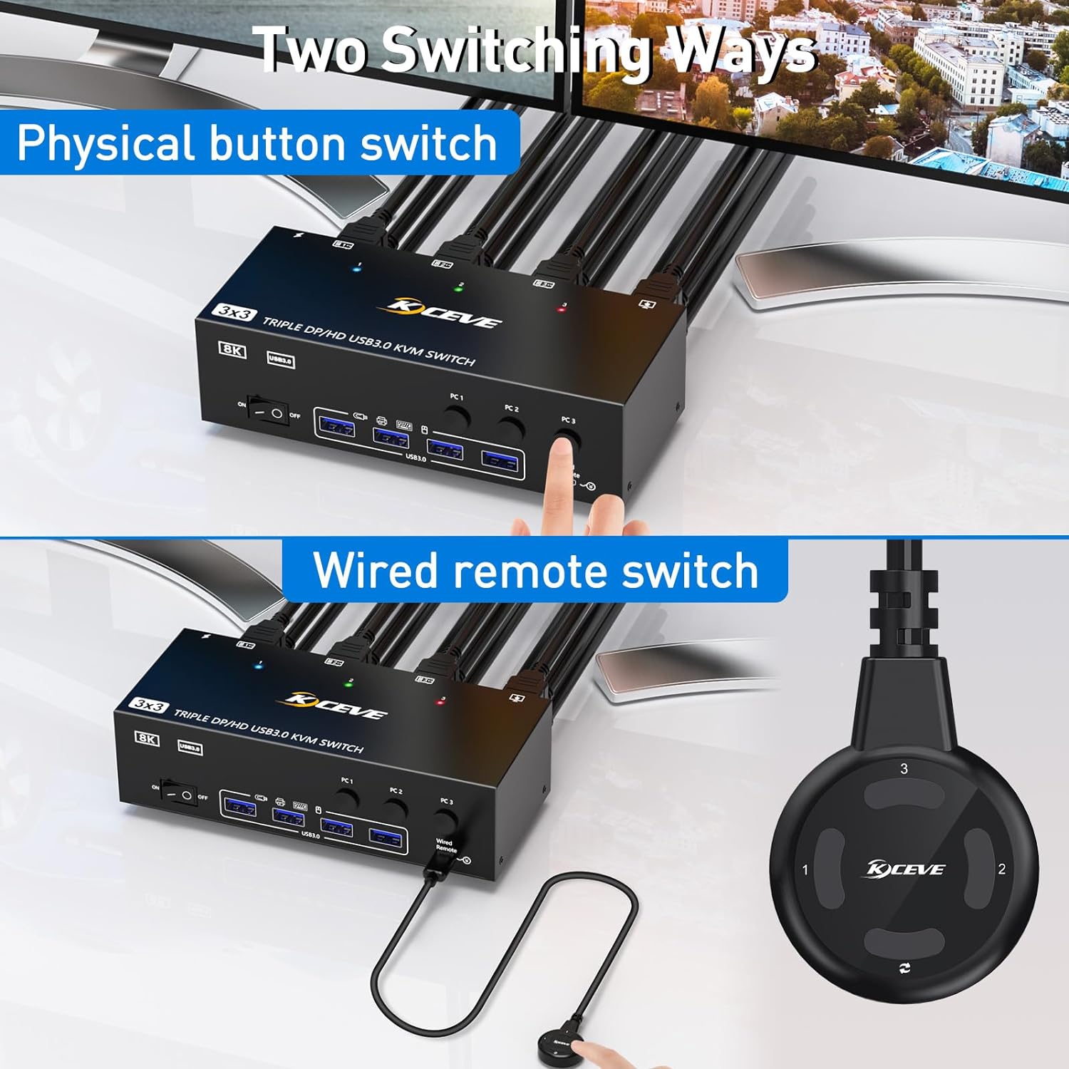 KCEVE HDMI USB 3.0 KVM Switch  - مراجعة Kvm Switch Dual Monitor وسعره