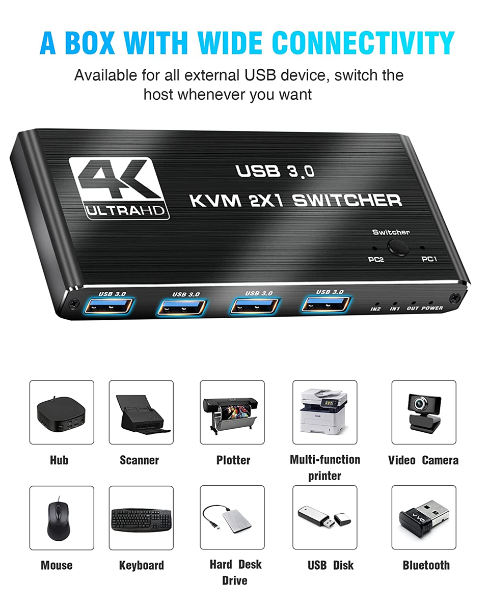 4K USB KVM Switch USB 3.0 Swit - مراجعة Kvm Switch Dual Monitor وسعره