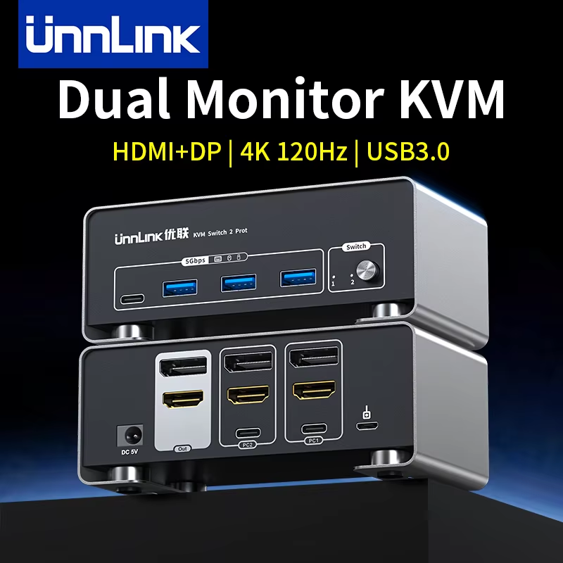 Unnlink 4K 120Hz HDMI + DP Dua - مراجعة Kvm Switch Dual Monitor وسعره